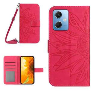 For Xiaomi Redmi Note 12 China Skin Feel Sun Flower Pattern Flip Leather Phone Case with Lanyard(Rose Red)
