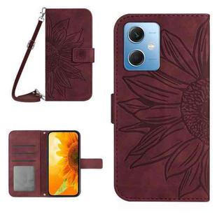 For Xiaomi Redmi Note 12 China Skin Feel Sun Flower Pattern Flip Leather Phone Case with Lanyard(Wine Red)