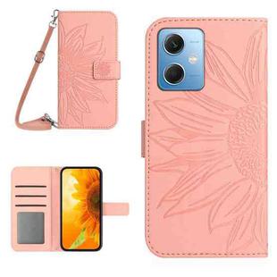 For Xiaomi Redmi Note 12 China Skin Feel Sun Flower Pattern Flip Leather Phone Case with Lanyard(Pink)