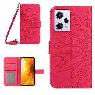 For Xiaomi Redmi Note 12 Pro 5G China Skin Feel Sun Flower Pattern Flip Leather Phone Case with Lanyard(Rose Red)