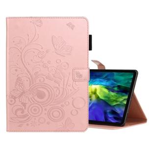 For iPad Pro 11 (2020) Butterflies Embossing Pattern Horizontal Flip Leather Tablet Case with Holder & Card Slot(Rose Gold)