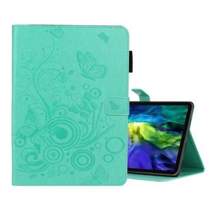 For iPad Pro 11 (2020) Butterflies Embossing Pattern Horizontal Flip Leather Tablet Case with Holder & Card Slot(Green)