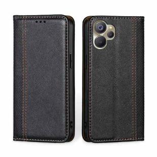 For Realme 9i 5G Global/10 5G Grid Texture Magnetic Flip Leather Phone Case(Black)
