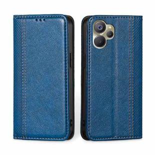 For Realme 9i 5G Global/10 5G Grid Texture Magnetic Flip Leather Phone Case(Blue)