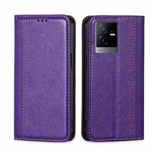 For vivo T2x 5G/Y73t/iQOO Z6x Grid Texture Magnetic Flip Leather Phone Case(Purple)