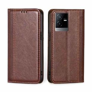 For vivo T2x 5G/Y73t/iQOO Z6x Grid Texture Magnetic Flip Leather Phone Case(Brown)