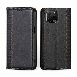 For Huawei nova Y61 Grid Texture Magnetic Flip Leather Phone Case(Black)