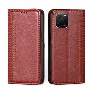 For Huawei nova Y61 Grid Texture Magnetic Flip Leather Phone Case(Red)