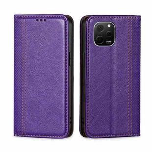 For Huawei nova Y61 Grid Texture Magnetic Flip Leather Phone Case(Purple)