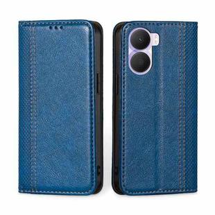 For Honor Play 40 Plus Grid Texture Magnetic Flip Leather Phone Case(Blue)