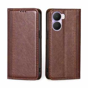 For Honor Play 40 Plus Grid Texture Magnetic Flip Leather Phone Case(Brown)