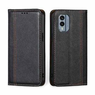 For Nokia X30 5G Grid Texture Magnetic Flip Leather Phone Case(Black)