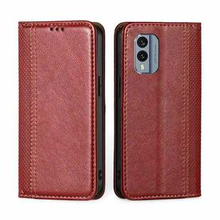 For Nokia X30 5G Grid Texture Magnetic Flip Leather Phone Case(Red)