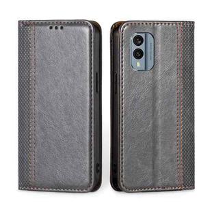 For Nokia X30 5G Grid Texture Magnetic Flip Leather Phone Case(Grey)