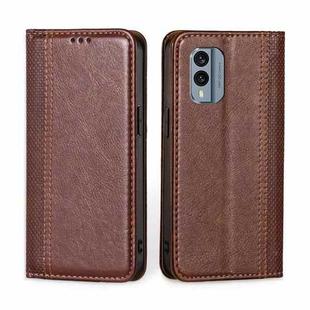 For Nokia X30 5G Grid Texture Magnetic Flip Leather Phone Case(Brown)