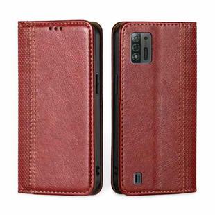 For ZTE Blade A52 Lite Grid Texture Magnetic Flip Leather Phone Case(Red)