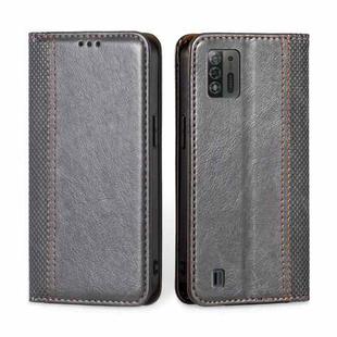 For ZTE Blade A52 Lite Grid Texture Magnetic Flip Leather Phone Case(Grey)