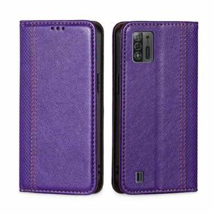 For ZTE Blade A52 Lite Grid Texture Magnetic Flip Leather Phone Case(Purple)