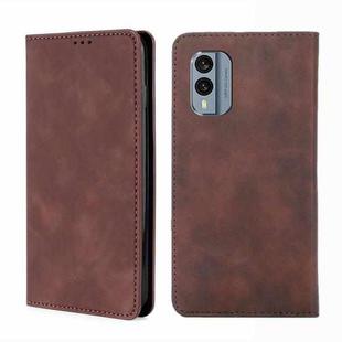 For Nokia X30 5G Skin Feel Magnetic Horizontal Flip Leather Phone Case(Dark Brown)