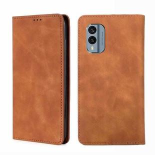 For Nokia X30 5G Skin Feel Magnetic Horizontal Flip Leather Phone Case(Light Brown)