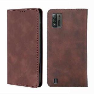 For ZTE Blade A52 Lite Skin Feel Magnetic Horizontal Flip Leather Phone Case(Dark Brown)