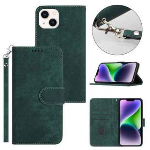 For iPhone 14 Dual-Fold Stripe Texture Buckle Leather Phone Case(Green)