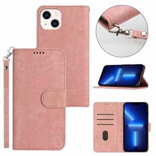 For iPhone 13 mini Dual-Fold Stripe Texture Buckle Leather Phone Case(Pink)