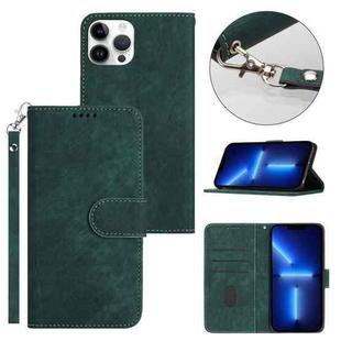 For iPhone 13 Pro Dual-Fold Stripe Texture Buckle Leather Phone Case(Green)