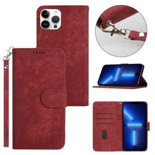 For iPhone 13 Pro Dual-Fold Stripe Texture Buckle Leather Phone Case(Red)