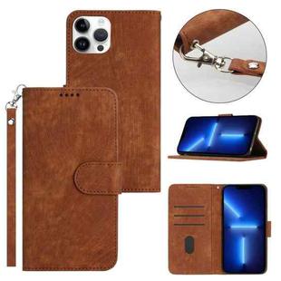 For iPhone 13 Pro Max Dual-Fold Stripe Texture Buckle Leather Phone Case(Brown)