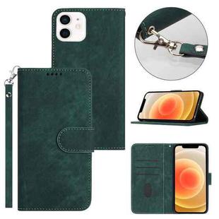 For iPhone 12 mini Dual-Fold Stripe Texture Buckle Leather Phone Case(Green)