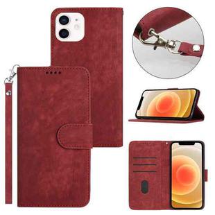 For iPhone 12 mini Dual-Fold Stripe Texture Buckle Leather Phone Case(Red)