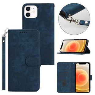 For iPhone 12 Dual-Fold Stripe Texture Buckle Leather Phone Case(Blue)