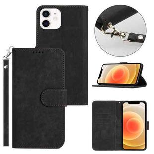 For iPhone 12 Dual-Fold Stripe Texture Buckle Leather Phone Case(Black)
