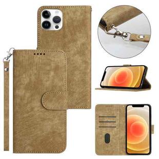 For iPhone 12 Pro Max Dual-Fold Stripe Texture Buckle Leather Phone Case(Yellow)