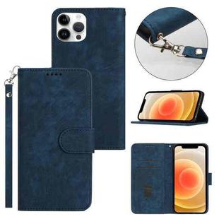 For iPhone 12 Pro Max Dual-Fold Stripe Texture Buckle Leather Phone Case(Blue)