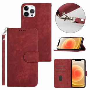For iPhone 12 Pro Max Dual-Fold Stripe Texture Buckle Leather Phone Case(Red)