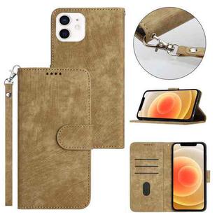 For iPhone 11 Dual-Fold Stripe Texture Buckle Leather Phone Case(Yellow)