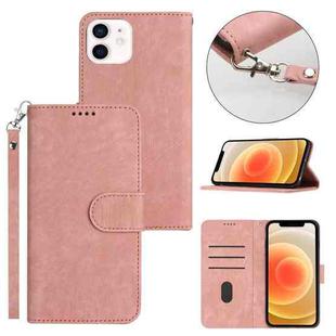 For iPhone 11 Dual-Fold Stripe Texture Buckle Leather Phone Case(Pink)