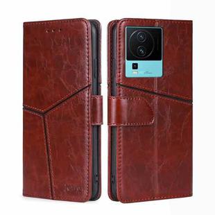 For vivo iQOO Neo7 Geometric Stitching Horizontal Flip Leather Phone Case(Dark Brown)