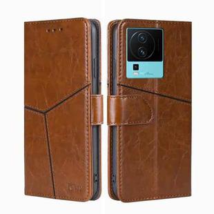 For vivo iQOO Neo7 Geometric Stitching Horizontal Flip Leather Phone Case(Light Brown)