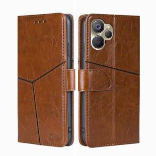 For Realme 9i 5G Global/10 5G Geometric Stitching Horizontal Flip Leather Phone Case(Light Brown)