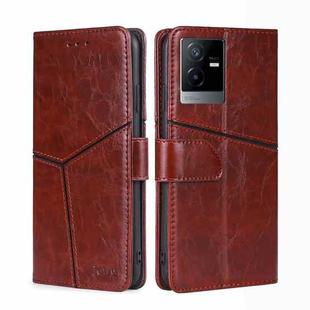 For vivo T2x 5G/Y73t/iQOO Z6x Geometric Stitching Horizontal Flip Leather Phone Case(Dark Brown)