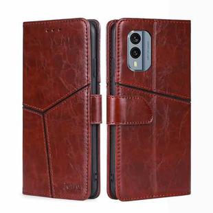 For Nokia X30 5G Geometric Stitching Horizontal Flip Leather Phone Case(Dark Brown)
