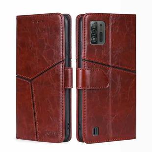 For ZTE Blade A52 Lite Geometric Stitching Horizontal Flip Leather Phone Case(Dark Brown)