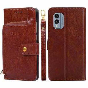 For Nokia X30 5G Zipper Bag Leather Phone Case(Brown)