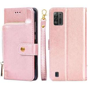 For ZTE Blade A52 Lite Zipper Bag Leather Phone Case(Rose Gold)