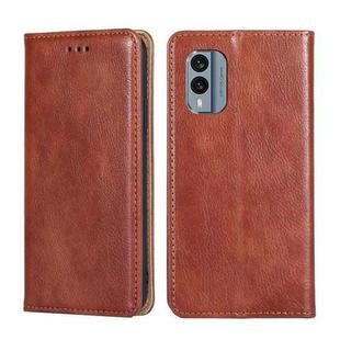 For Nokia X30 5G Gloss Oil Solid Color Magnetic Leather Phone Case(Brown)