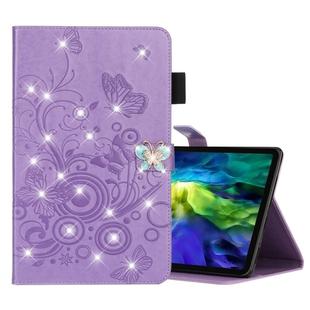 For iPad Pro 11 (2020) Diamond Encrusted Butterflies Embossing Pattern Horizontal Flip Leather Tablet Case with Holder & Card Slot(Purple)