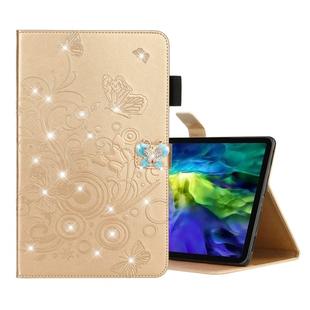For iPad Pro 11 (2020) Diamond Encrusted Butterflies Embossing Pattern Horizontal Flip Leather Tablet Case with Holder & Card Slot(Gold)